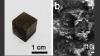 a 1cm cube of graphene foam and a micrograph of that foam