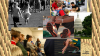 Collage showing student group, museum demo, and various running photos